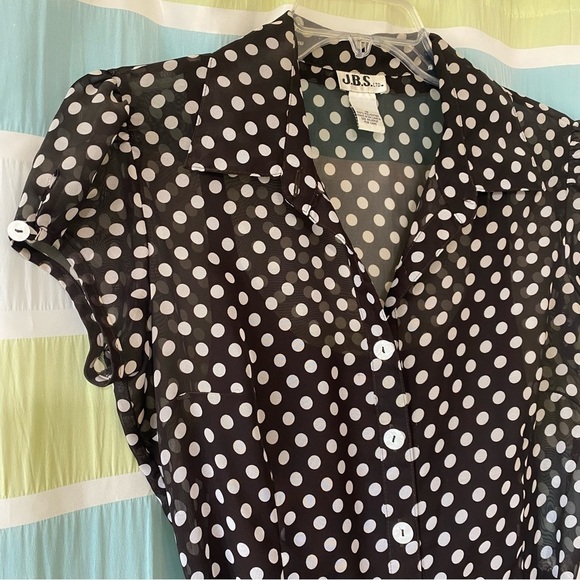 Vintage Y2K Polka Dot Button Down Dress Brown & White Sz 10 - Picture 3 of 8